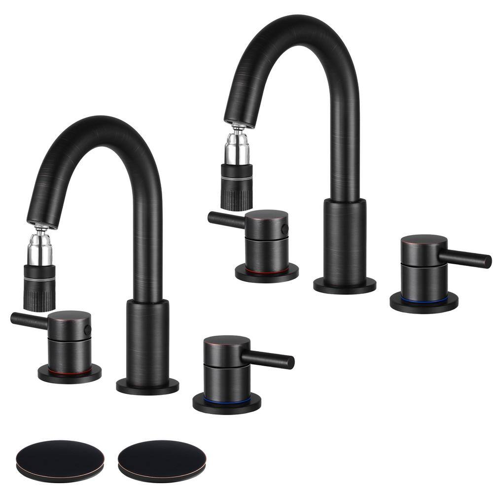 Double Handles 8 in. Widespread Bathroom Sink Faucet with Pull Out Sprayer 