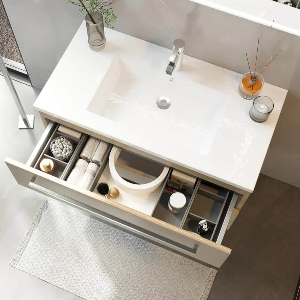 Aria 36" Gray Wall-Mount Single Sink Vanity with Marble Top