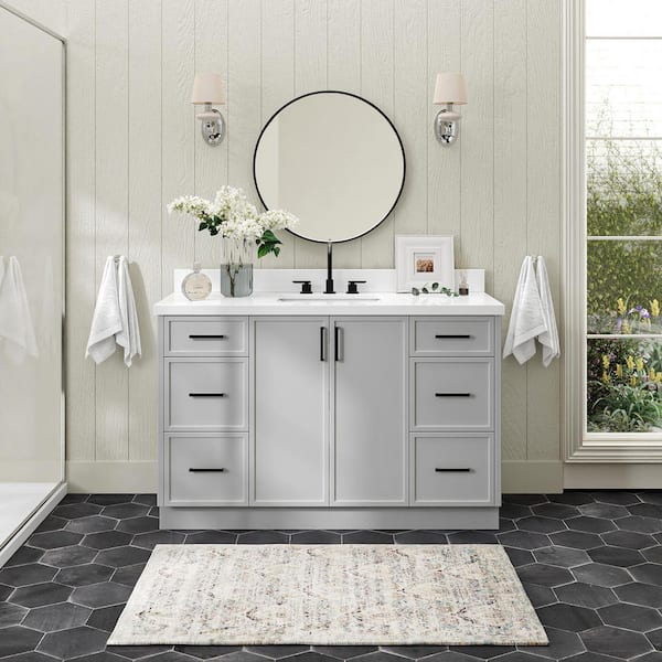 ARIEL Kelly 54 in. Single Sink Freestanding Bathroom Vanity in Gray with Pure White Quartz Top