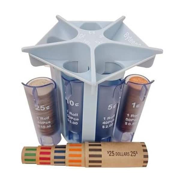 Light Blue Coin Organizer and Counter Tube with Coin Wrappers for Sorting All US Coins Quick Accurate Easy Use Gift