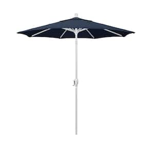 7.5 ft. Matted White Aluminum Market Patio Umbrella with Push Tilt Crank Lift in Spectrum Indigo Sunbrella