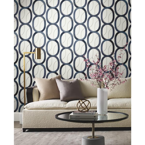 Navy Interlock Non Woven Preium Peel and Stick Wallpaper Approximate 34.2 sq. ft.