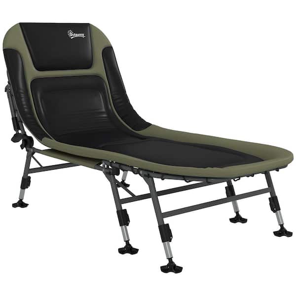 Otryad Green Metal Outdoor Chaise Lounge, Camping Folding Bed with Soft Padded Cushions and Headrest, 180° Adjustable Reclining