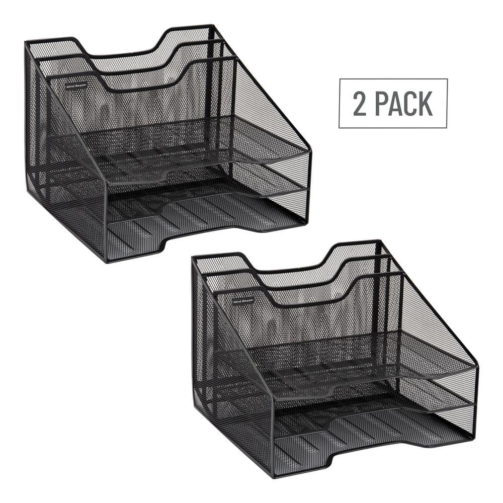 Black Metal Mesh 5-Compartment Stackable Letter Tray Organizer, 2-Pack
