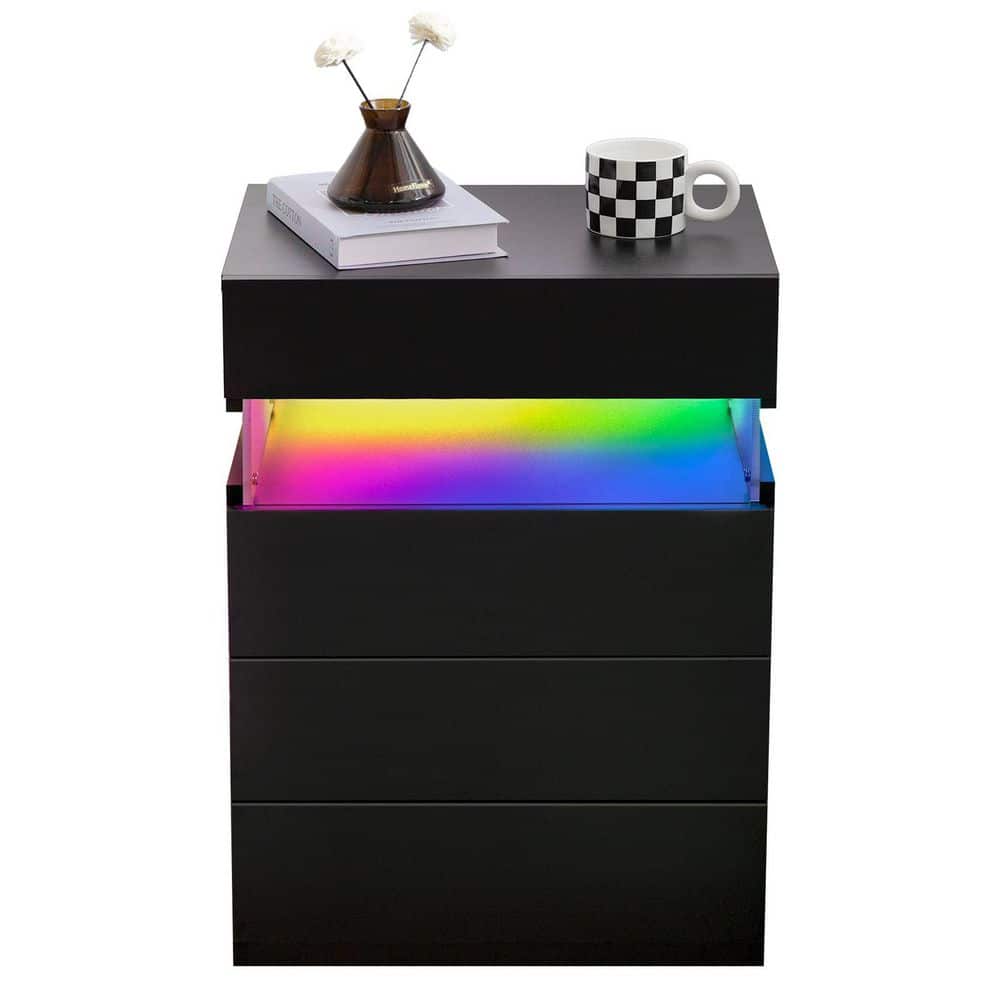 Modern 4 Drawer Nightstand with Adjustable LED Lights, 20 in. W x 15 in. D 