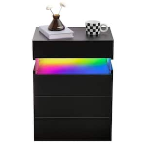 Modern 4 Drawer Nightstand with Adjustable LED Lights, 20 in. W x 15 in. D x 27 in. H, Black