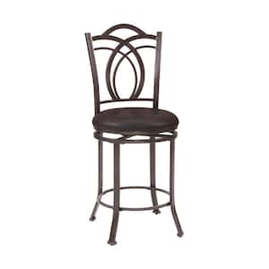 Khalif 24.5 in. Brown Metal Swivel High Back Counter Stool with Faux Leather Seat