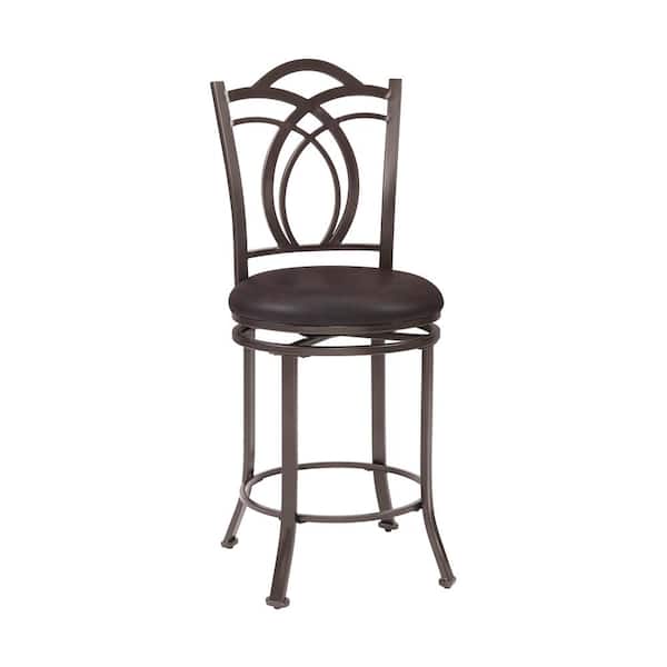 Linon Home Decor Khalif 24.5 in. Brown Metal Swivel High Back Counter Stool with Faux Leather Seat