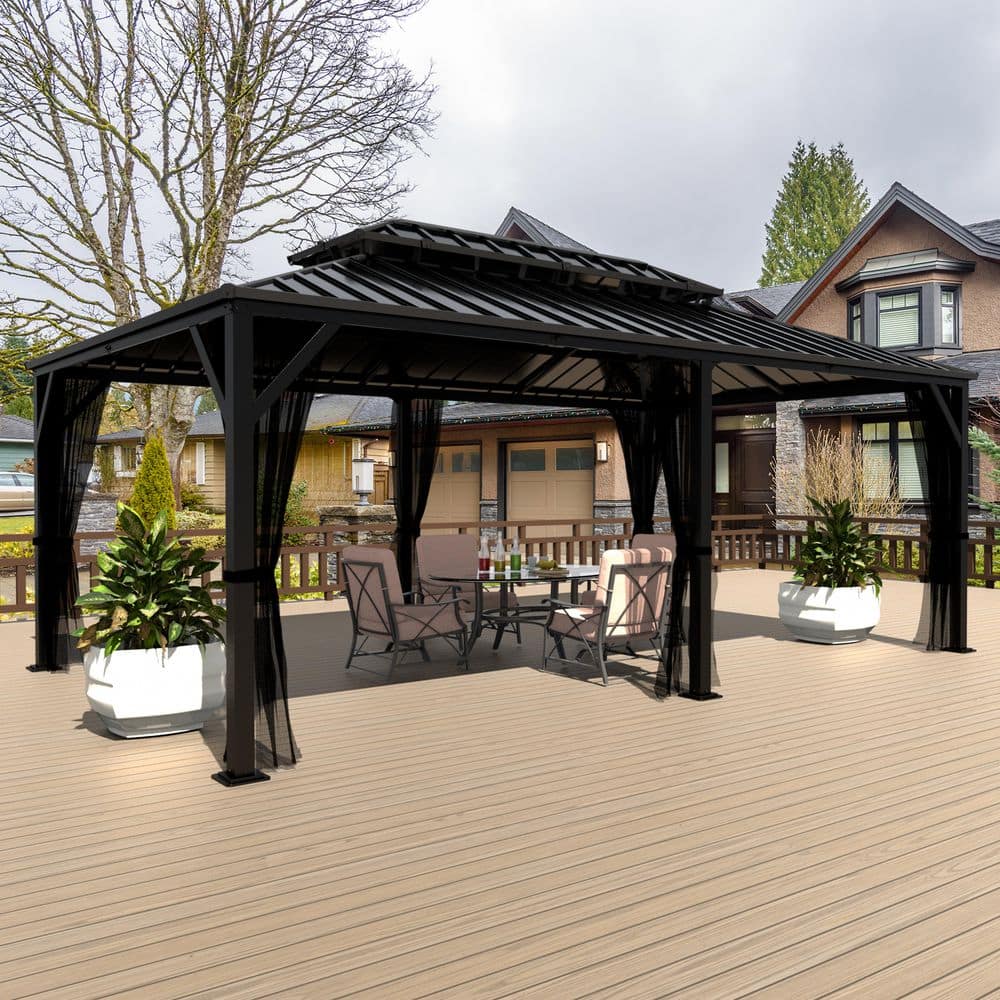 20 ft. W x 12 ft. D Metal Double Hardtop Gazebo with Pre-Painted Galvanized Steel Roof and Textilene Netting price history on PriceWatchPro