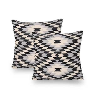 Azalea Boho Black and White Cotton 18 in. x 18 in. Pillow Cover (Set of 2)