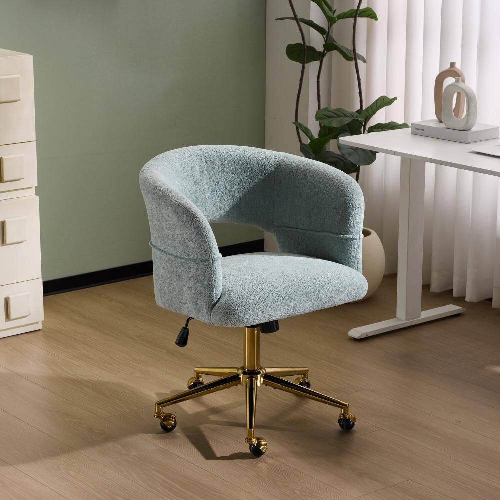 Velvet Fabric Task Chair Adjustable Height Swivel in Blue with Circle-Shaped Arms