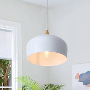 1-Light White Dome Industrial Hanging Pendant Light Chandelier Lighting with Metal Shade for Kitchen Island