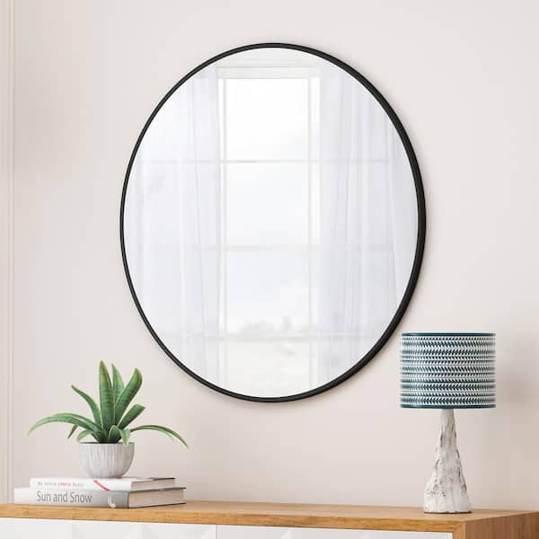 36 in. W x 36 in. H Round Framed Wall Bathroom Vanity Mirror in Black