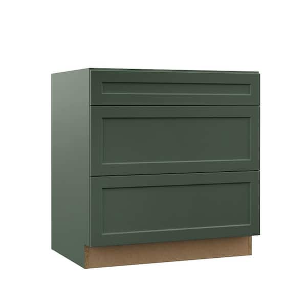 Hampton Bay Designer Series Melvern 33 in W 24 in D 34.5 in H Assembled Shaker Pots and Pans Drawer Base Kitchen Cabinet in Forest