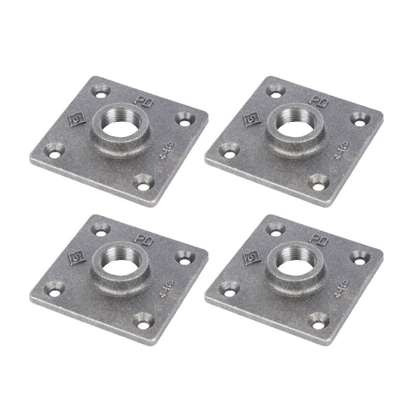 PIPE DECOR 3/4 in. Black Iron Square Floor Flange (4-Pack)