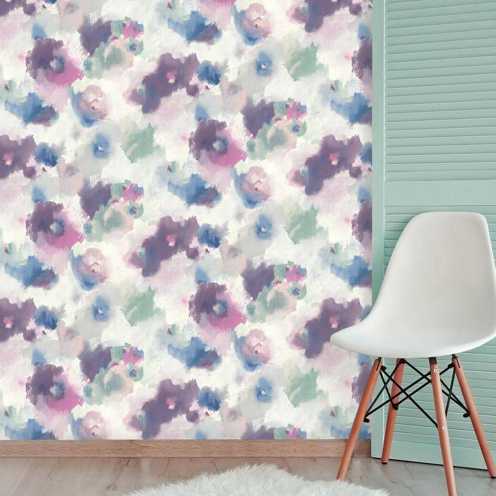 Impressionist Pink and Blue Floral Peel and Stick Wallpaper