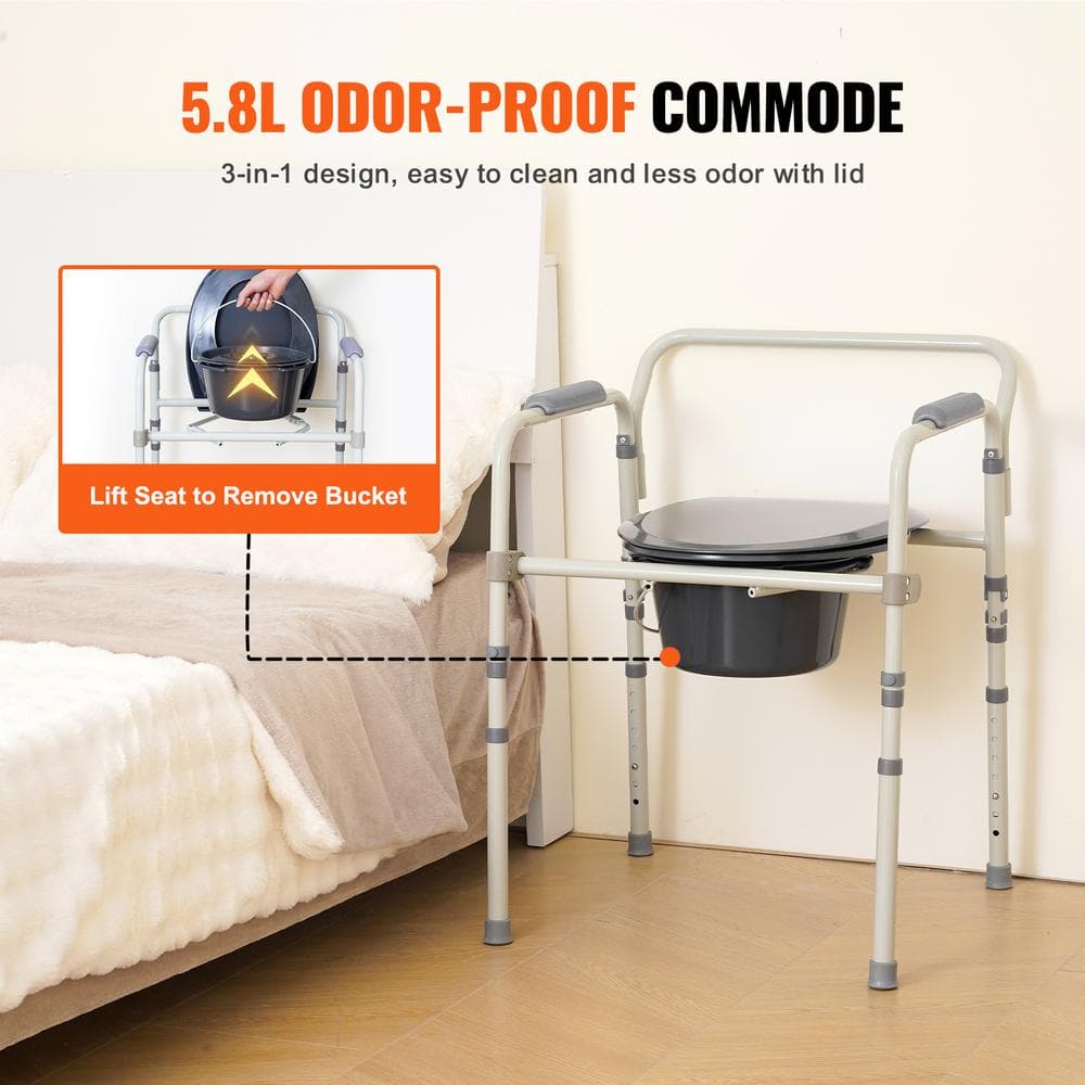 Gray Steel Freestanding Curved Toilet Grab Bar with Adjustable Height