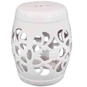 Sunnydaze White Round Ceramic Stone Outdoor Accent Table with Quatrefoil Knot Design