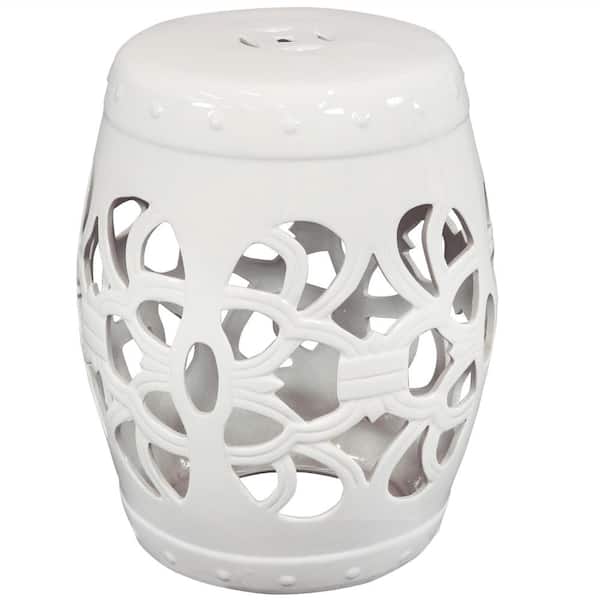 Sunnydaze Sunnydaze White Round Ceramic Stone Outdoor Accent Table with Quatrefoil Knot Design