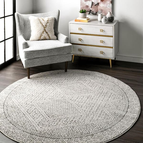 Mozaik Tribal Light Gray 8 ft. Round Area Rug