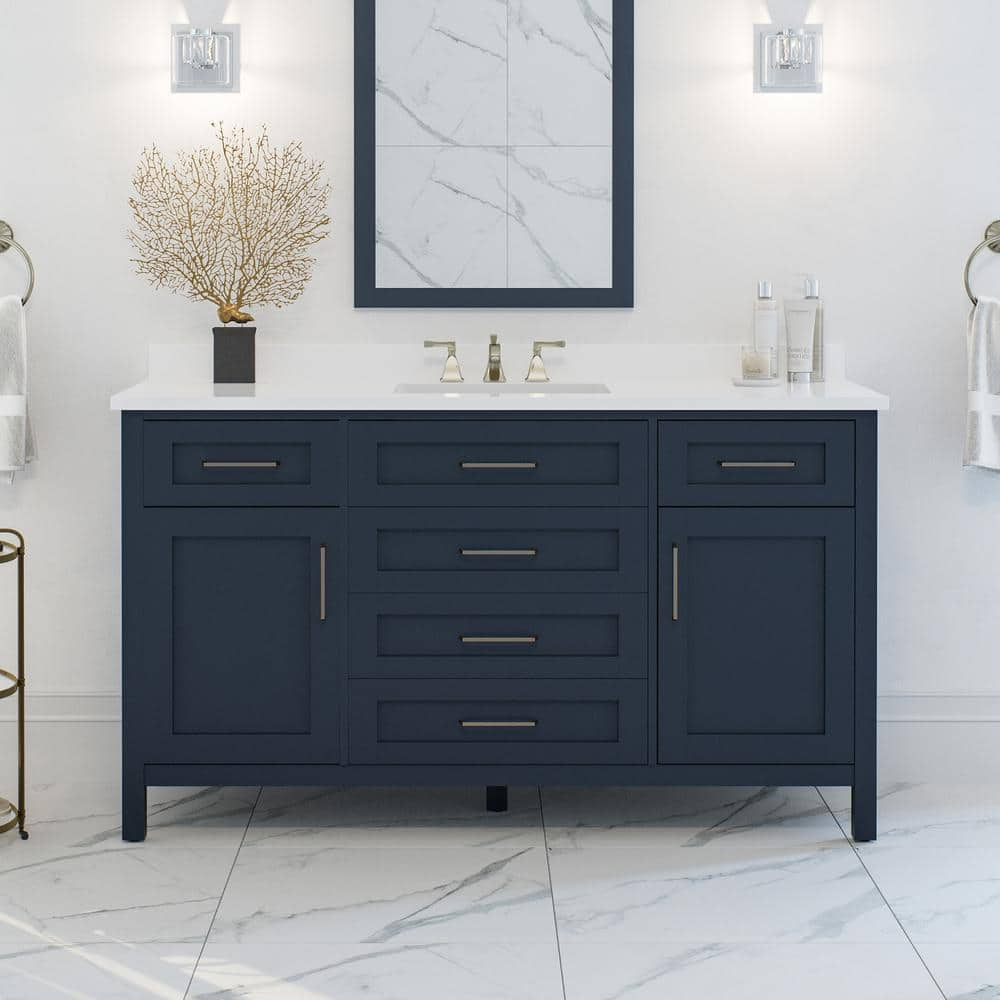 Tahoe II 60 in. W x 21 in. D x 35 in. H Single Sink Vanity in Midnight Blue with White Engineered Stone Top and Outlet -  OVE Decors, 15VVA-TAH260-04