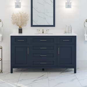 Tahoe II 60 in. W x 21 in. D x 35 in. H Single Sink Vanity in Midnight Blue with White Engineered Stone Top and Outlet