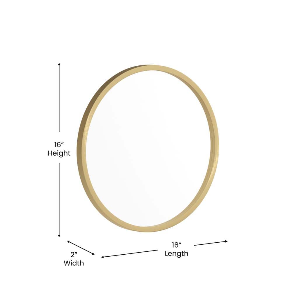 16" Round Gold Metal Wall Mounted Mirror