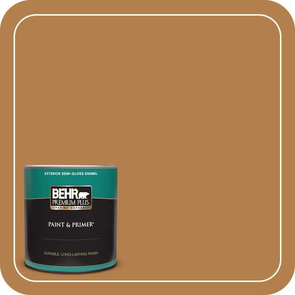 BEHR PREMIUM PLUS 1 qt. #PMD-106 Caramel Sauce Semi-Gloss Enamel Exterior Paint & Primer