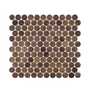 Copper Pennies Brown 11.875 in. x 11.625 in. Penny Round Brushed Metal Mosaic Tile (9.587 sq. ft./Case)
