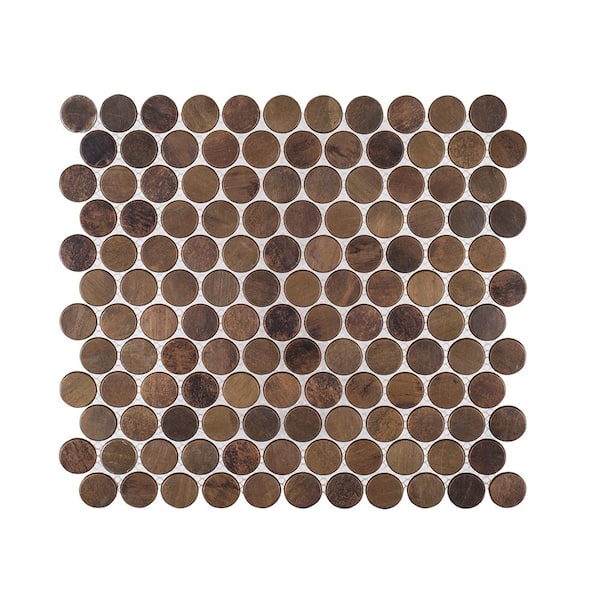 Jeffrey Court Copper Pennies Brown 11.875 in. x 11.625 in. Penny Round Brushed Metal Mosaic Tile (9.587 sq. ft./Case)