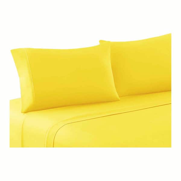 THE URBAN PORT Bezons Yellow 4-Piece California King Microfiber Sheet Set with 1800 Thread Count