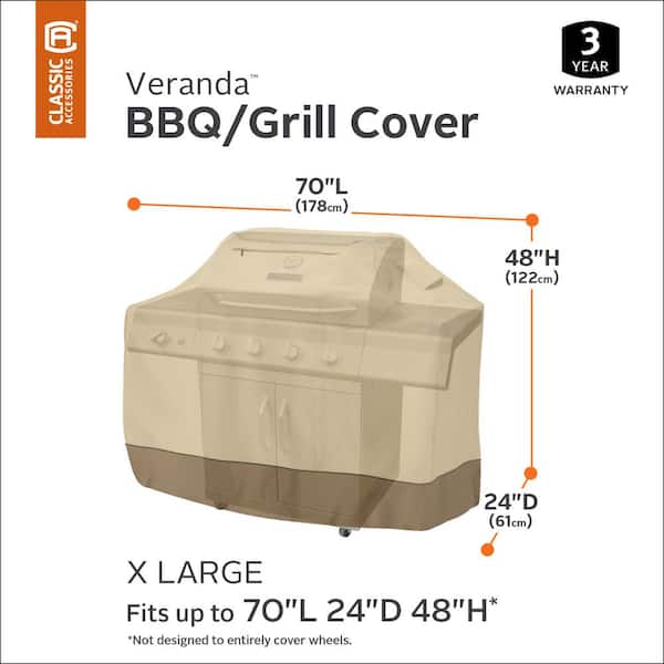 Veranda Cart BBQ Cover Outdoor Gas Grill Heavy Duty Pebble X-Large up to 70" Wid
