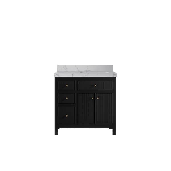 Willow Collections Sonoma 36 in. Right Sink Freestanding Black Bath Vanity with Venatino Quartz Top Unassembled