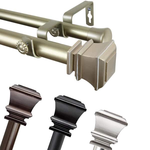 1" Dia Adjustable 66-120" Double Curtain Rod in Black with Rochella Finials