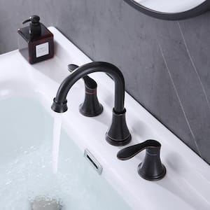 Modern 8 in. Widespread Double-Handle 360-Degree Swivel Spout Bathroom Faucet w/Drain Kit Included in Oil Rubbed Bronze