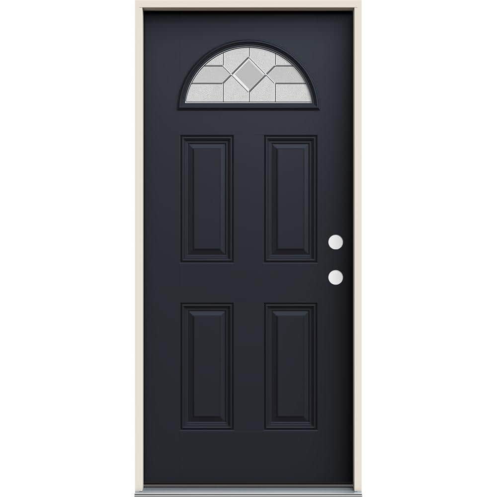 36 in. x 80 in. Left-Hand Fan Lite Decorative Glass Caldwell Black Fiberglass Prehung Front Door price history on PriceWatchPro