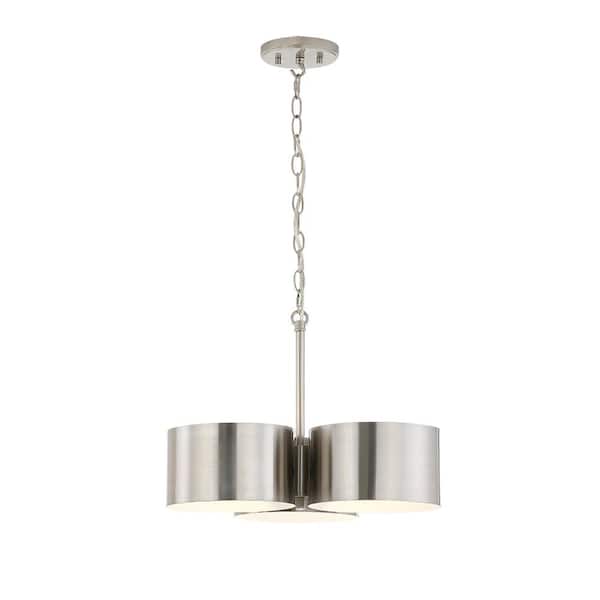 3LT/3 Shade Pendant Brushed Nickel, white inside