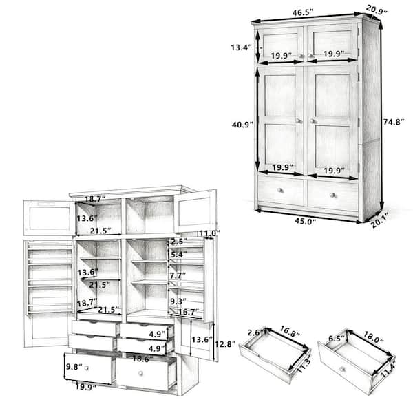 Harper & Bright Designs Gray 74.8 in. H Tall Storage Cabinet