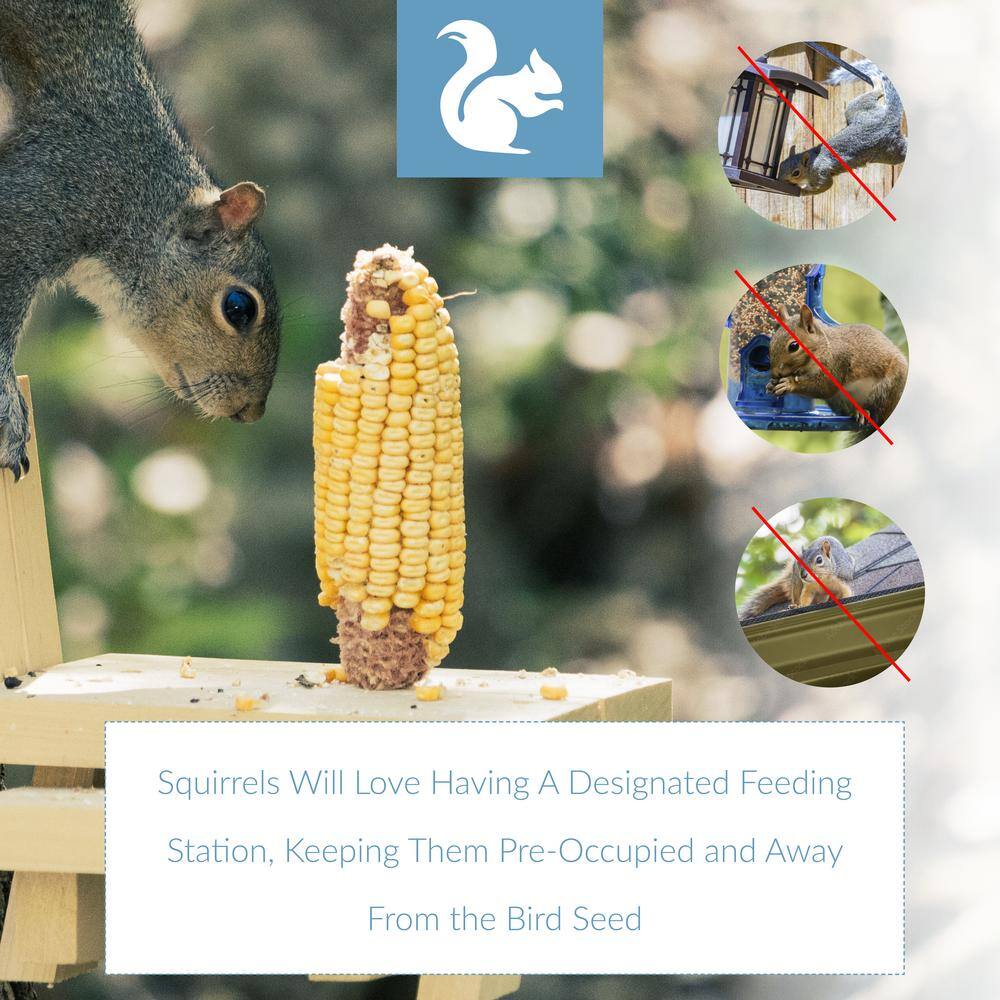 Light Brown Pine Wood Outdoor Squirrel Feeder Picnic Table