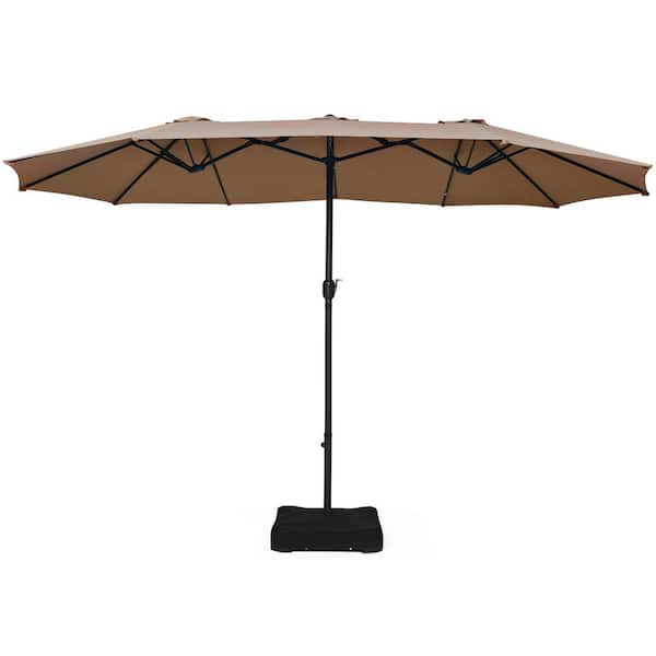 Costway 15 ft. Market Double Sided Umbrella Outdoor Patio Umbrella with Crank and Base Tan