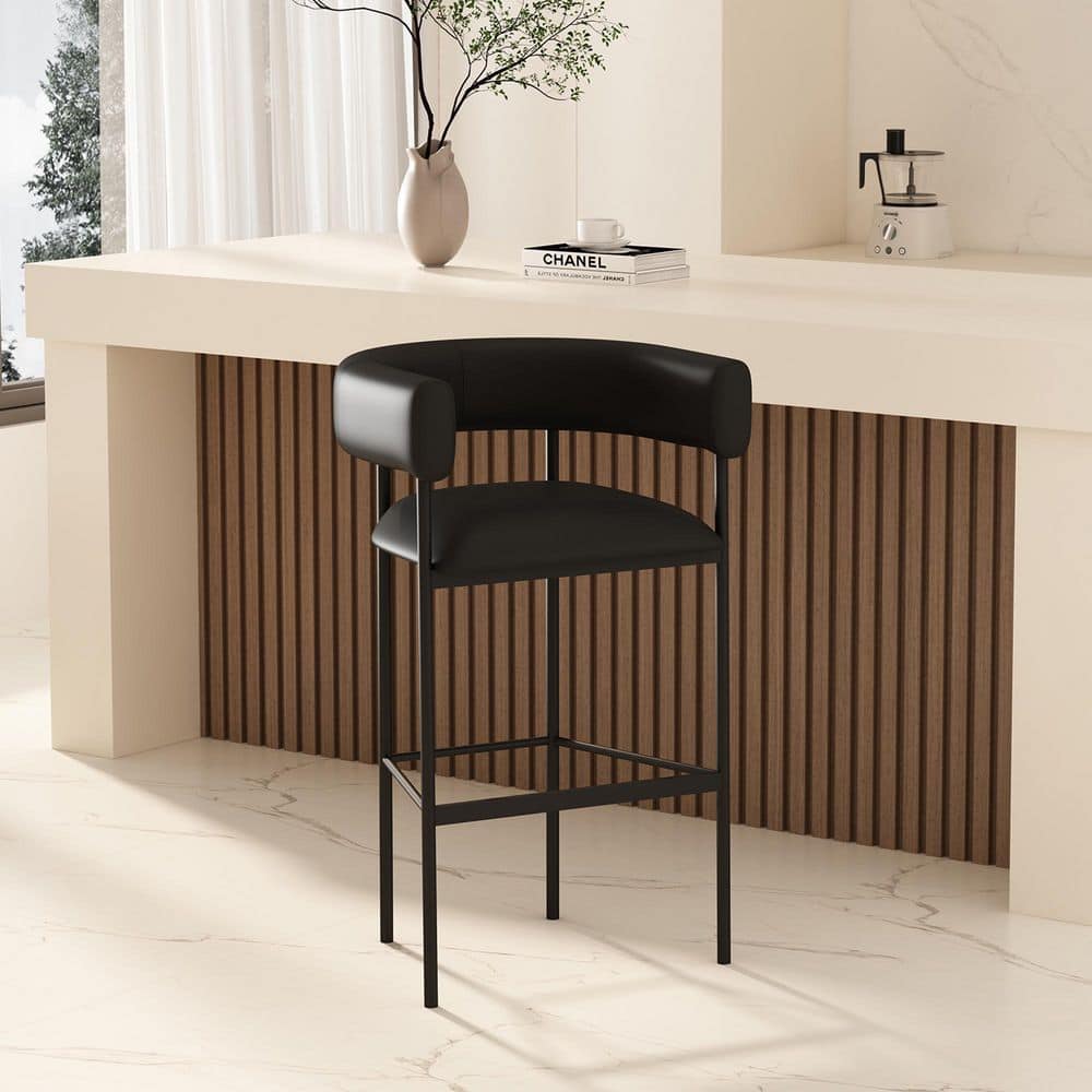 Onda 39 in. H Contemporary Black Metal Bar Stool with Faux Leather Seat price history on PriceWatchPro
