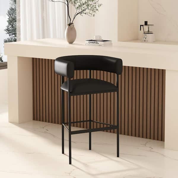 Onda 39 in. H Contemporary Black Metal Bar Stool with Faux Leather Seat