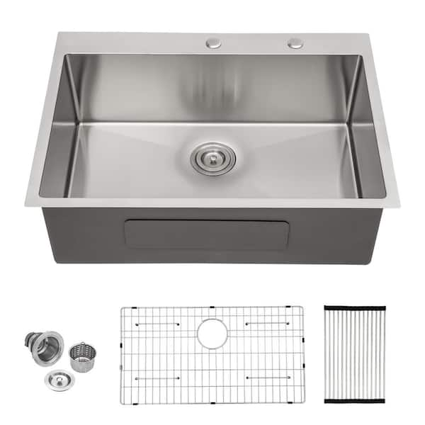 Sarlai 16 Guage Stainless Steel 33 In Single Bowl Drop In Kitchen Sink