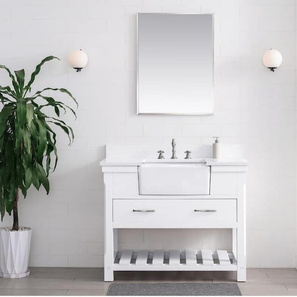 SUDIO Wesley 42 in. W x 22 in. D Bath Vanity in White with Engineered Stone Vanity Top in Ariston White with White Sink