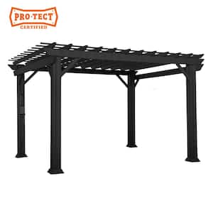 Stratford 12 ft. x 10 ft. Black Steel Traditional Pergola with Sail Shade Soft Canopy