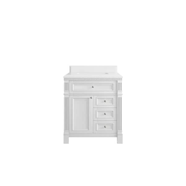 Willow Collections Paris 30 in. W x 22 in. D x 36 in. H Single Sink Bath Vanity Center in White with 1.5 in. White qt. Top