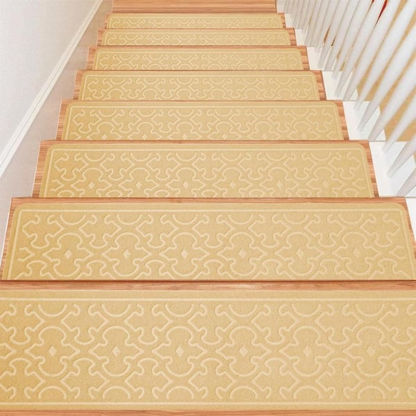 15 Pack 8"x30" Self-Adhesive Indoor Stair Treads for Wood Steps - Non-Slip, Straw Color