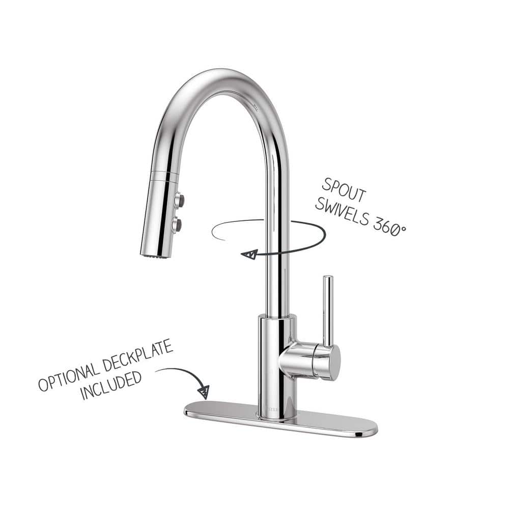Modern Loft Polished Chrome Pull-Down Kitchen Faucet with Swivel Spout
