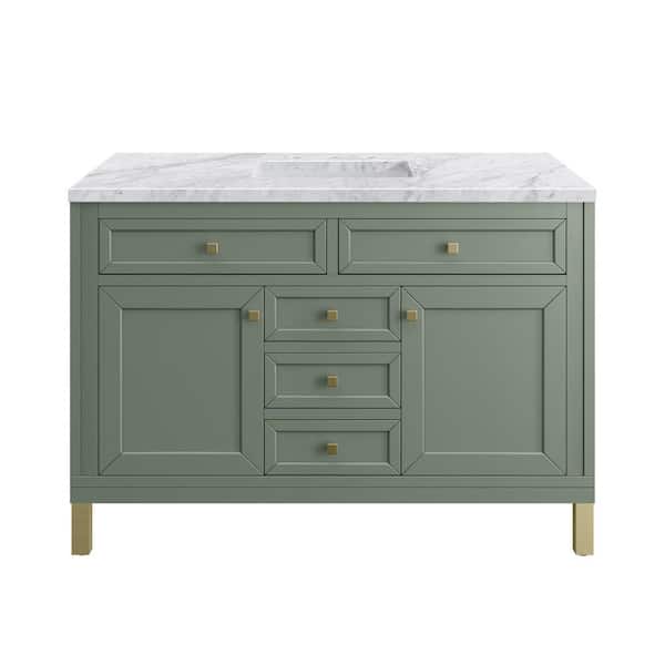 James Martin Vanities Chicago 48.0 in. W x 23.5 in. D x 34 in. H Bathroom Vanity in Smokey Celadon with Carrara Marble Marble Top