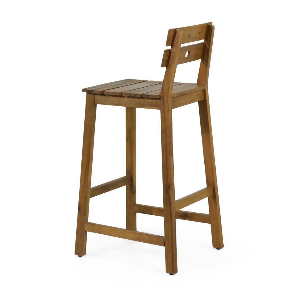 Rustic Teak Finish Outdoor Bar Stool with Splayed H-Frame Legs